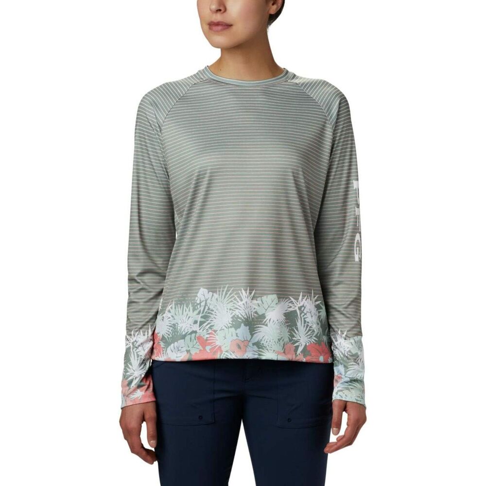 COLUMBIA Striped & Floral Multicolored Sz Large Long Sleeve SUPER TIDAL Shirt